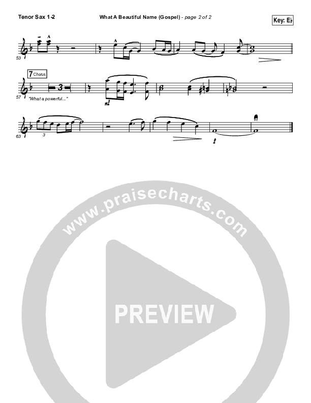 What A Beautiful Name (Gospel) Tenor Sax 1/2 (Hillsong Worship)
