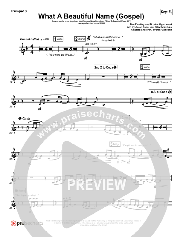 What A Beautiful Name (Gospel) Trumpet 3 (Hillsong Worship)