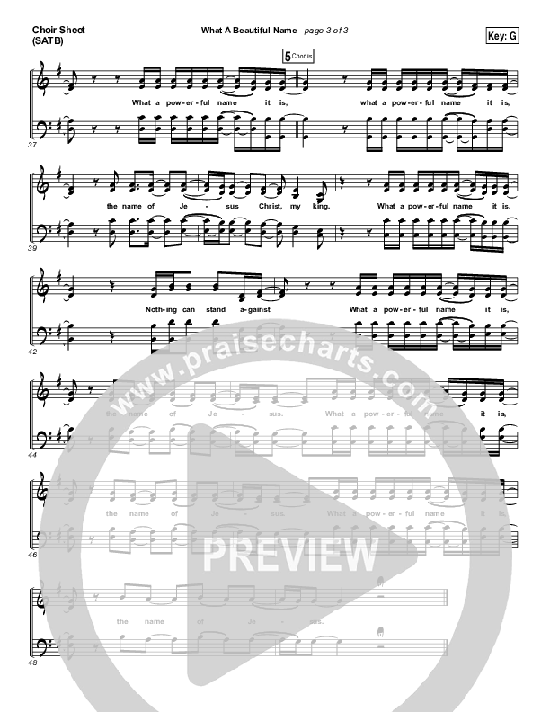 What A Beautiful Name (Alternate Acoustic) Choir Sheet (SATB) (Hillsong Worship)