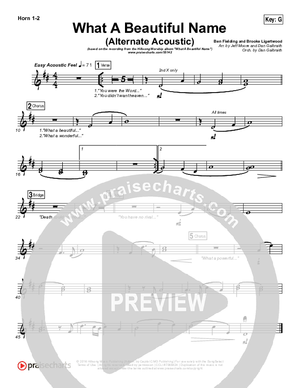What A Beautiful Name (Alternate Acoustic) French Horn 1/2 (Hillsong Worship)