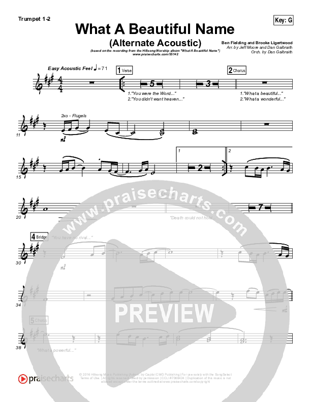 What A Beautiful Name (Alternate Acoustic) Trumpet 1,2 (Hillsong Worship)