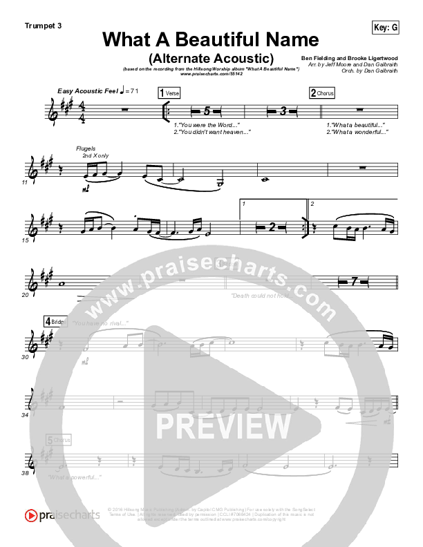 What A Beautiful Name (Alternate Acoustic) Trumpet 3 (Hillsong Worship)