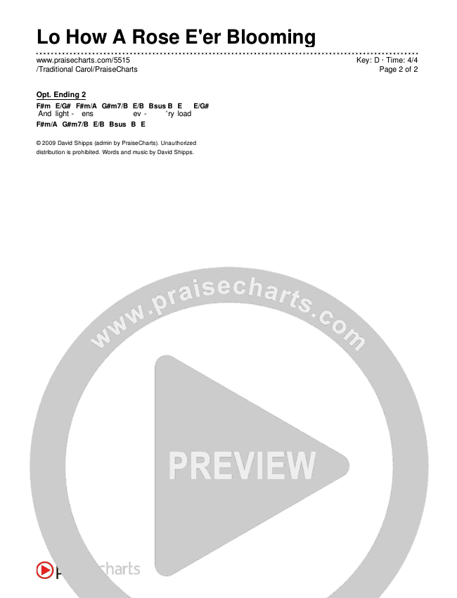 Lo How A Rose E'er Blooming Chords & Lyrics ( / Traditional Carol / PraiseCharts)