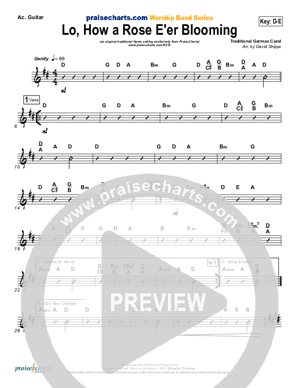 Lo How A Rose E'er Blooming Acoustic Guitar ( / Traditional Carol / PraiseCharts)