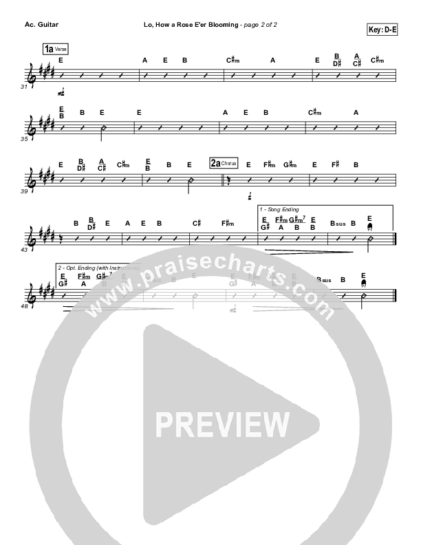 Lo How A Rose E'er Blooming Acoustic Guitar ( / Traditional Carol / PraiseCharts)