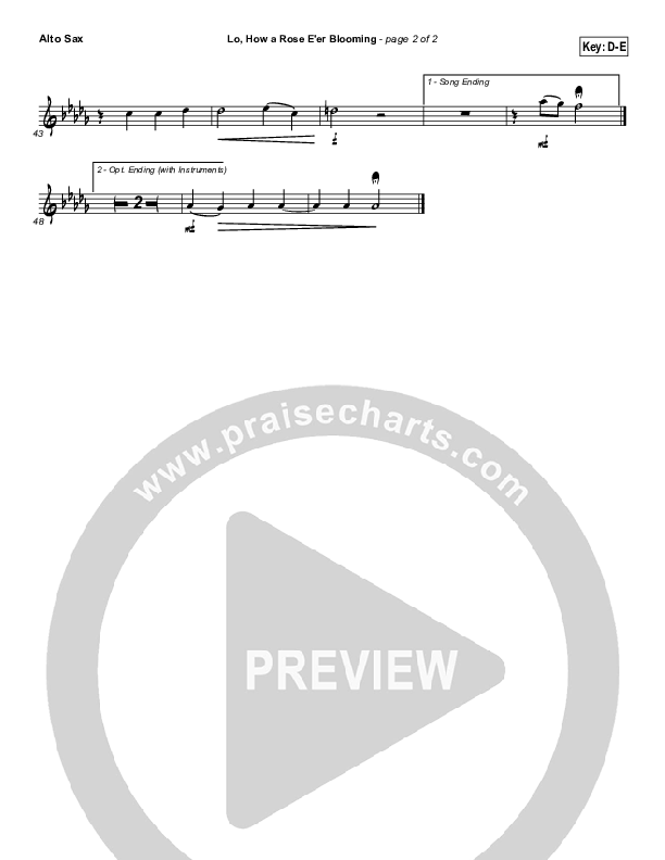 Lo How A Rose E'er Blooming Alto Sax ( / Traditional Carol / PraiseCharts)