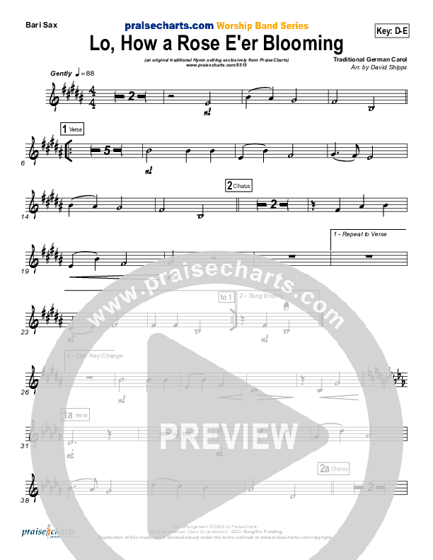 Lo How A Rose E'er Blooming Bari Sax ( / Traditional Carol / PraiseCharts)