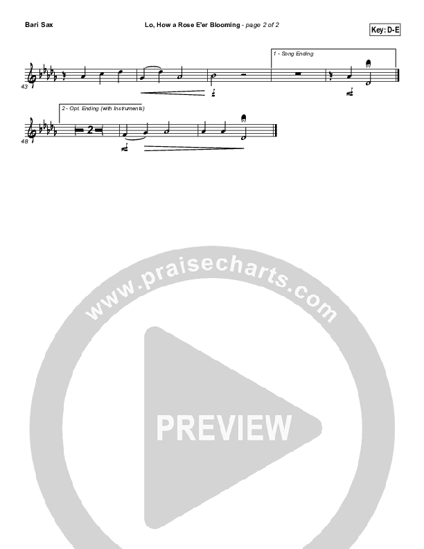 Lo How A Rose E'er Blooming Bari Sax ( / Traditional Carol / PraiseCharts)