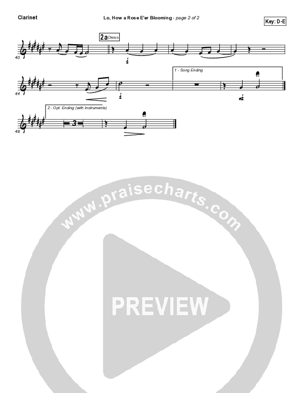 Lo How A Rose E'er Blooming Clarinet ( / Traditional Carol / PraiseCharts)