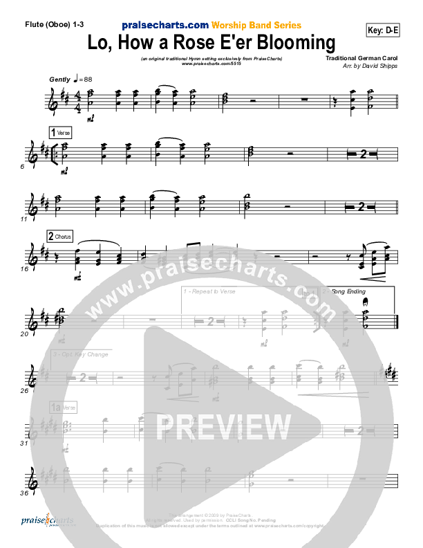 Lo How A Rose E'er Blooming Flute/Oboe 1/2/3 ( / Traditional Carol / PraiseCharts)