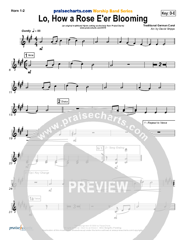Lo How A Rose E'er Blooming French Horn 1/2 ( / Traditional Carol / PraiseCharts)