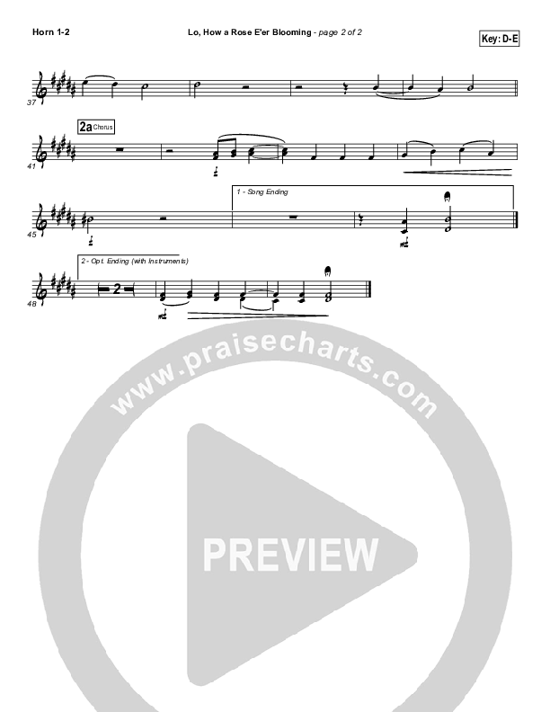Lo How A Rose E'er Blooming French Horn 1/2 ( / Traditional Carol / PraiseCharts)