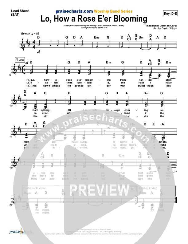 Lo How A Rose E'er Blooming Lead & Piano/Vocal ( / Traditional Carol / PraiseCharts)