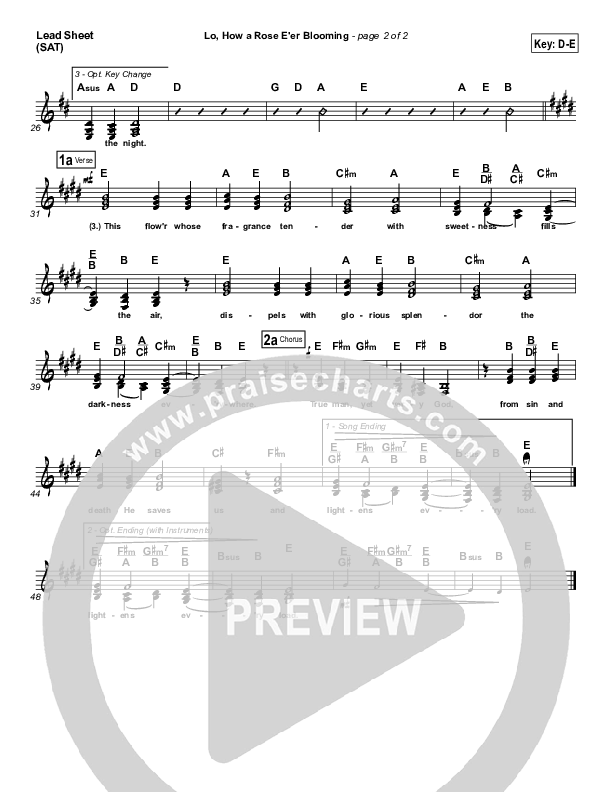 Lo How A Rose E'er Blooming Lead Sheet ( / Traditional Carol / PraiseCharts)