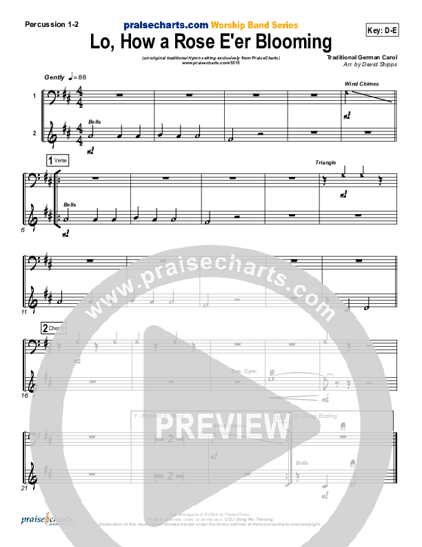 Lo How A Rose E'er Blooming Percussion 1/2 ( / Traditional Carol / PraiseCharts)