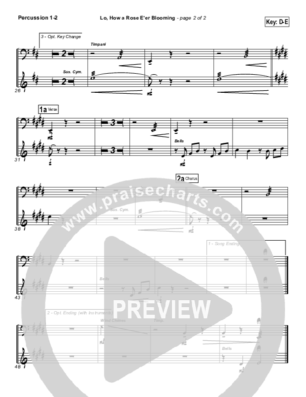 Lo How A Rose E'er Blooming Percussion 1/2 ( / Traditional Carol / PraiseCharts)
