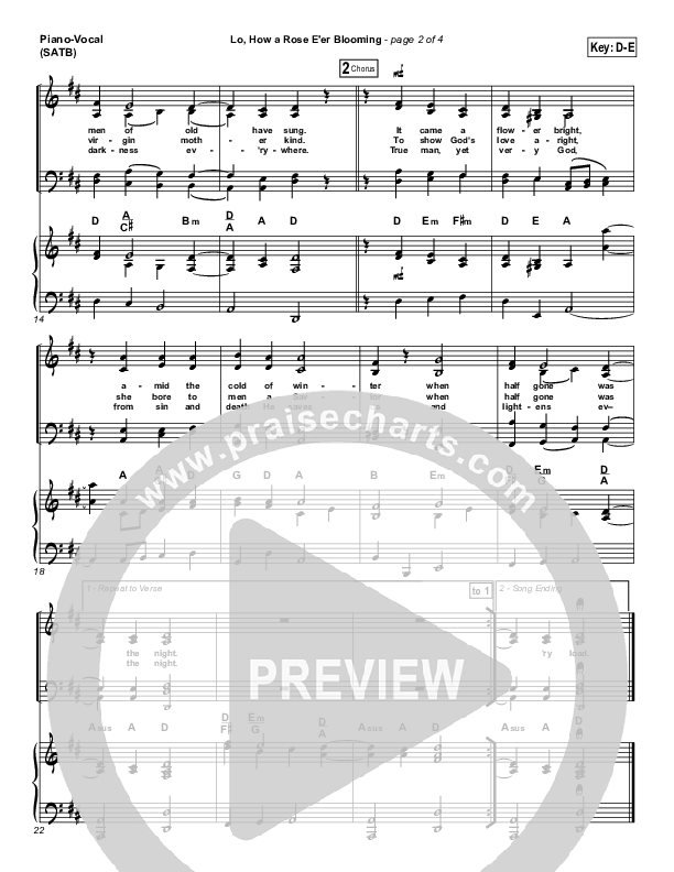 Lo How A Rose E'er Blooming Piano/Vocal & Lead ( / Traditional Carol / PraiseCharts)