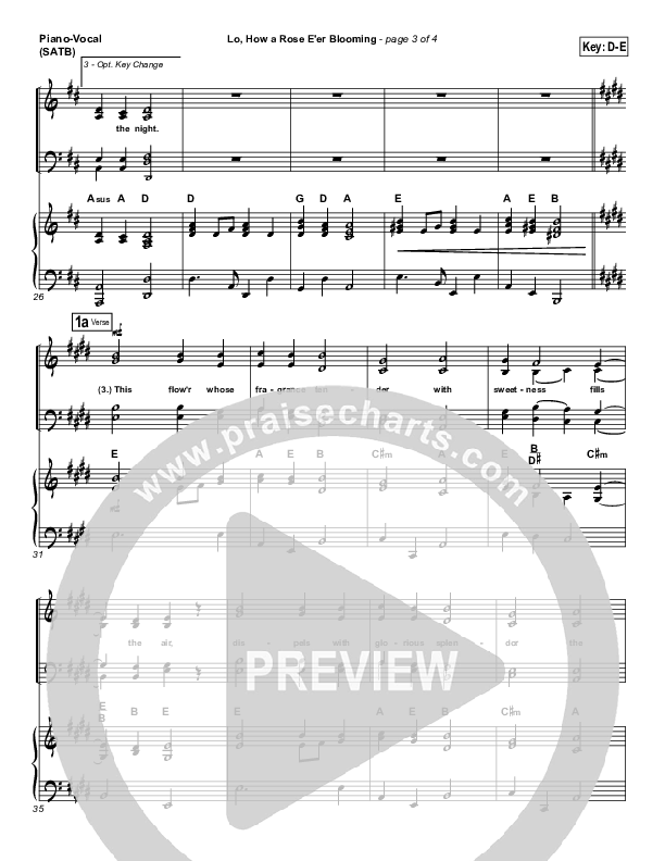 Lo How A Rose E'er Blooming Piano/Vocal ( / Traditional Carol / PraiseCharts)