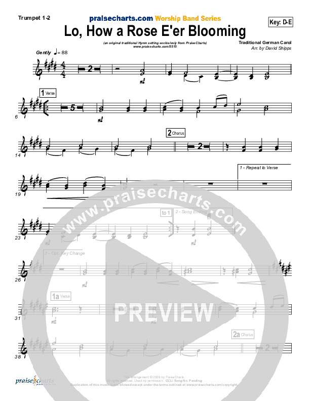 Lo How A Rose E'er Blooming Trumpet 1,2 ( / Traditional Carol / PraiseCharts)