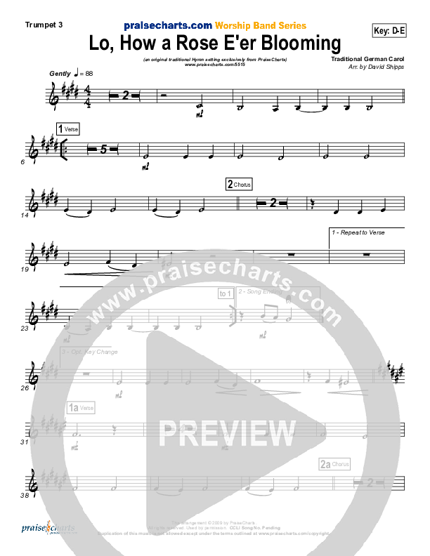 Lo How A Rose E'er Blooming Trumpet 3 ( / Traditional Carol / PraiseCharts)