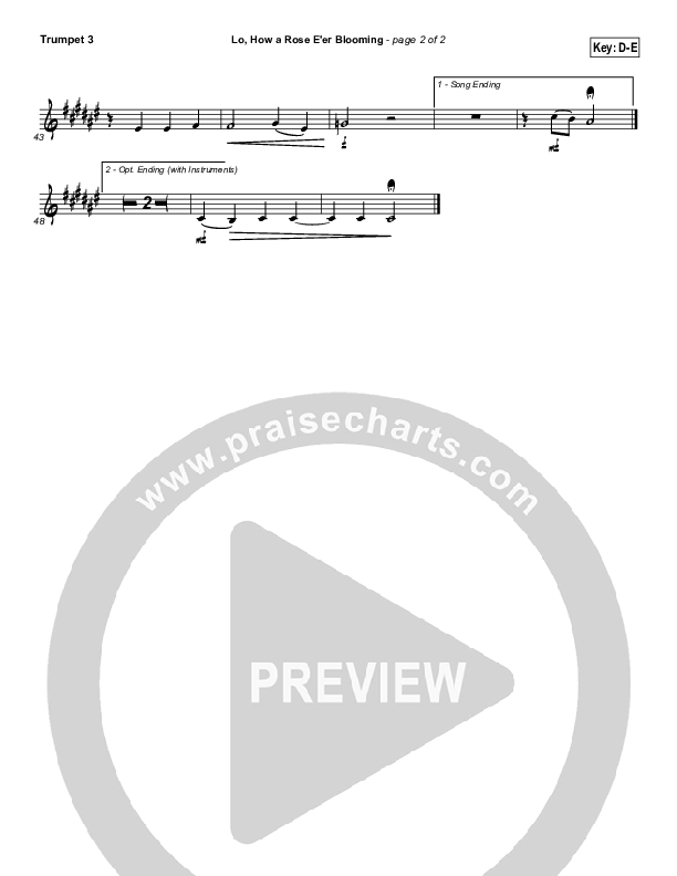 Lo How A Rose E'er Blooming Trumpet 3 ( / Traditional Carol / PraiseCharts)
