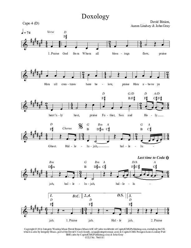 Doxology (Hallelujah) Lead Sheet (Covenant Worship)