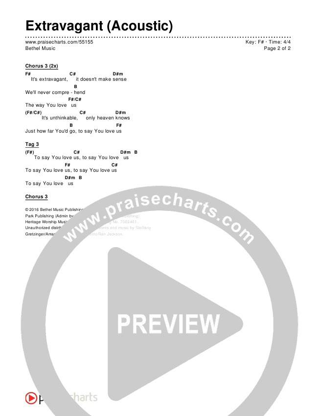 Extravagant (Acoustic) Chords & Lyrics (Bethel Music)