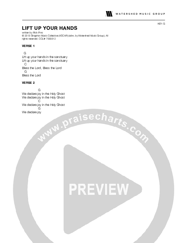 Lift Up Your Hands Chords & Lyrics (Rick Pino)