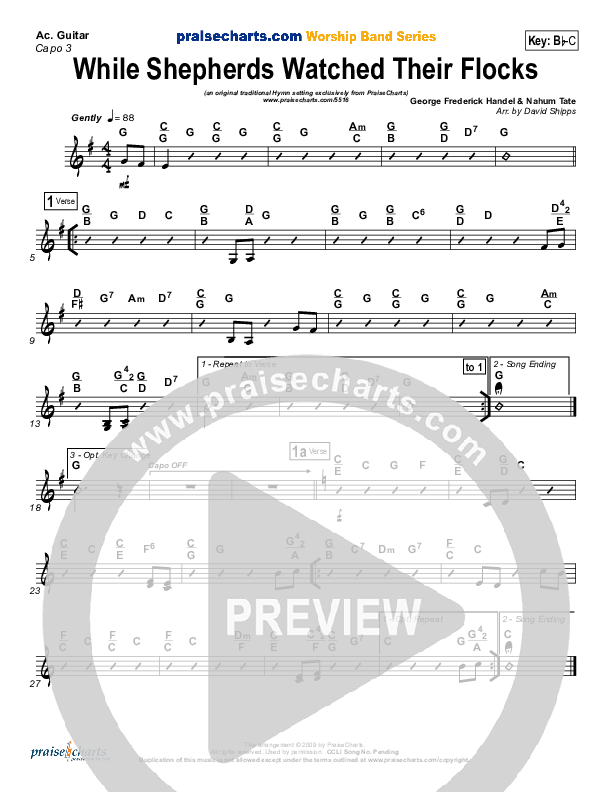 While Shepherds Watched Their Flocks Acoustic Guitar (Traditional Carol / PraiseCharts)