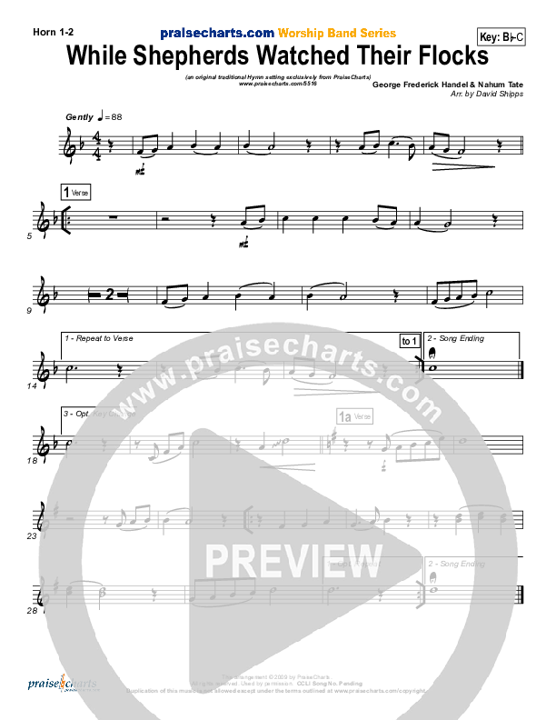 While Shepherds Watched Their Flocks French Horn 1/2 (Traditional Carol / PraiseCharts)