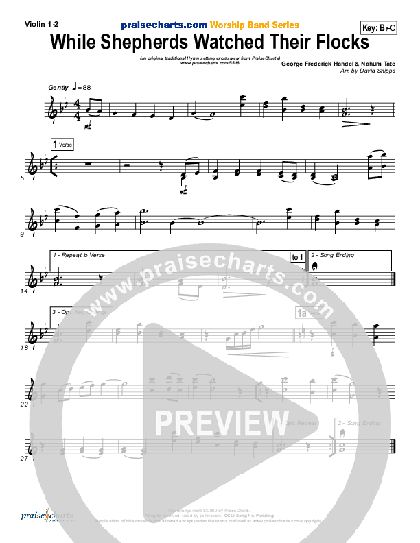 While Shepherds Watched Their Flocks Violin 1/2 (Traditional Carol / PraiseCharts)