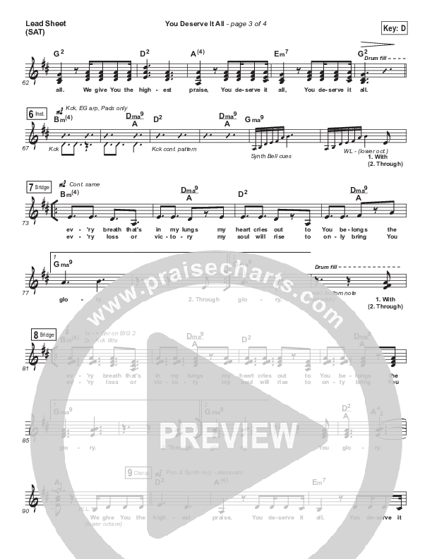 You Deserve It All Lead Sheet (SAT) (Josh Baldwin)