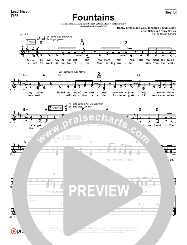 Fountains Sheet Music PDF (Josh Baldwin) PraiseCharts