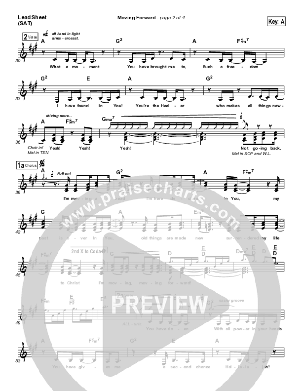 Moving Forward Lead Sheet (SAT) (Ricardo Sanchez / Free Chapel)