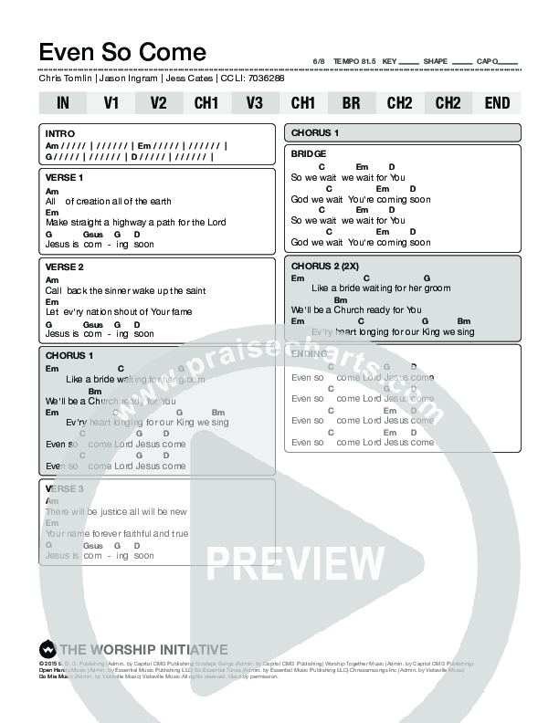 Even So Come Chord Chart (The Worship Initiative)