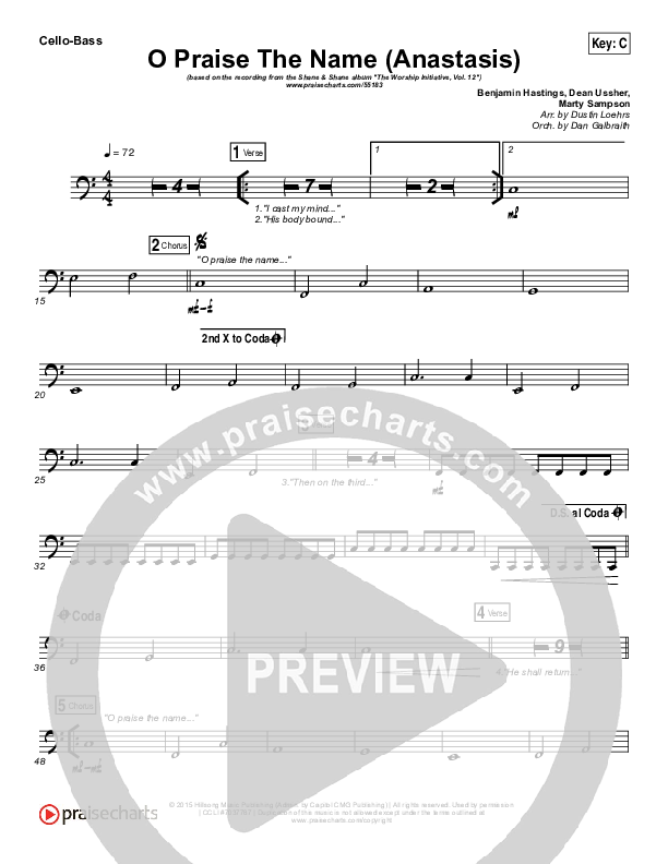 O Praise The Name (Anastasis) Cello/Bass (The Worship Initiative)