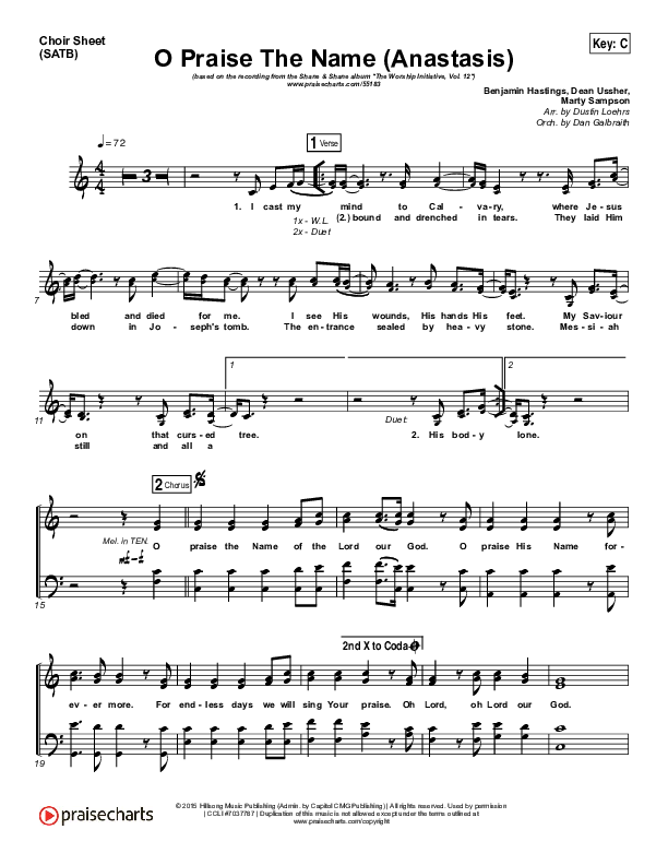 O Praise The Name (Anastasis) Choir Sheet (SATB) (The Worship Initiative)