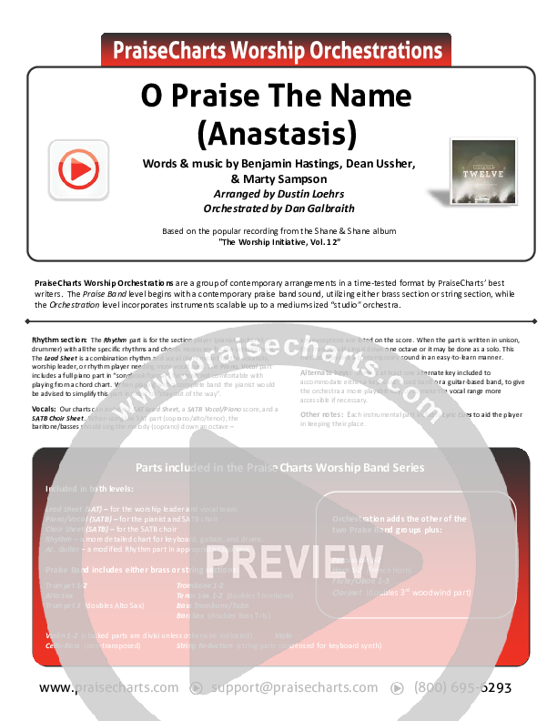 O Praise The Name (Anastasis) Cover Sheet (The Worship Initiative)