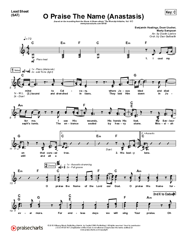O Praise The Name (Anastasis) Lead Sheet (SAT) (The Worship Initiative)