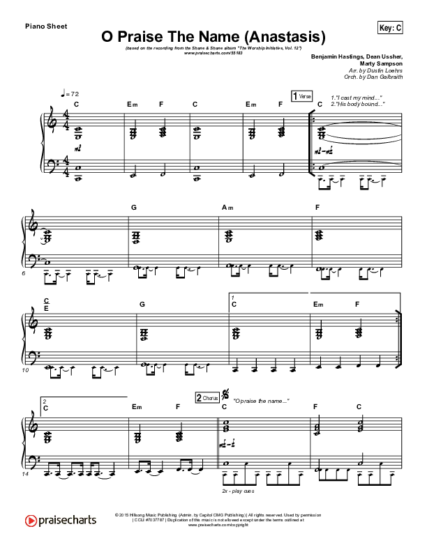 O Praise The Name (Anastasis) Piano Sheet (The Worship Initiative)