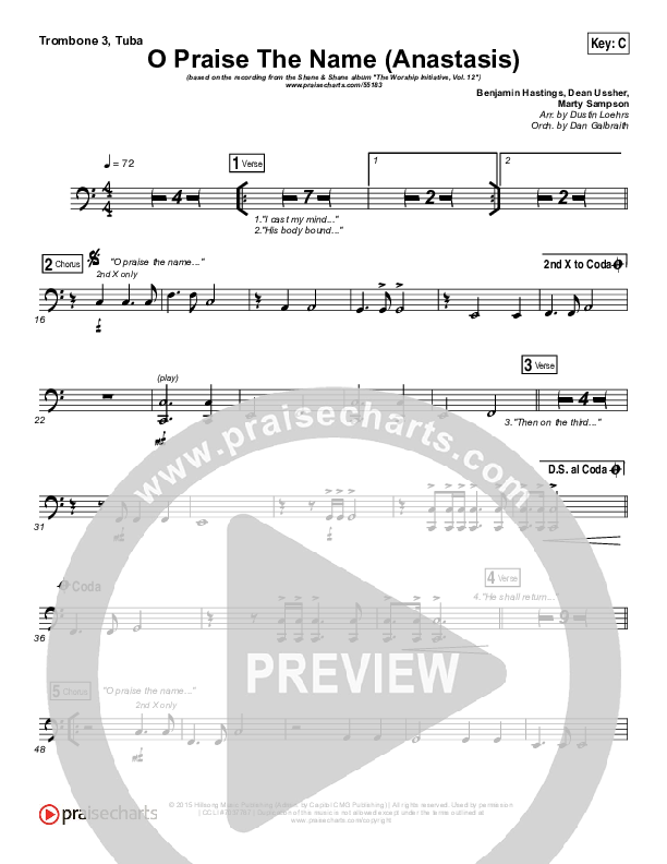 O Praise The Name (Anastasis) Trombone 3/Tuba (The Worship Initiative)