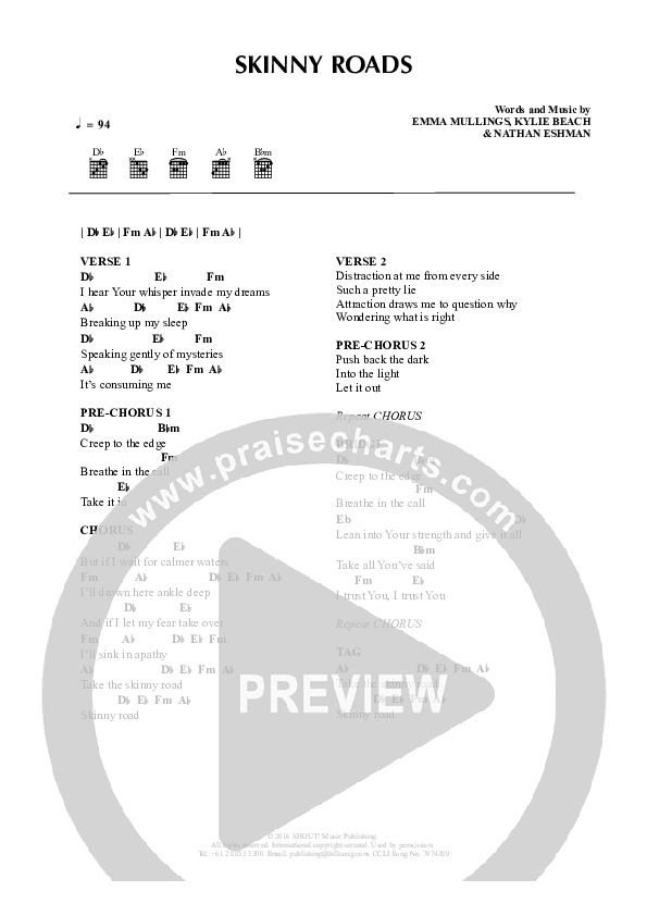 Skinny Roads Chords & Lyrics (Emma Mullings)
