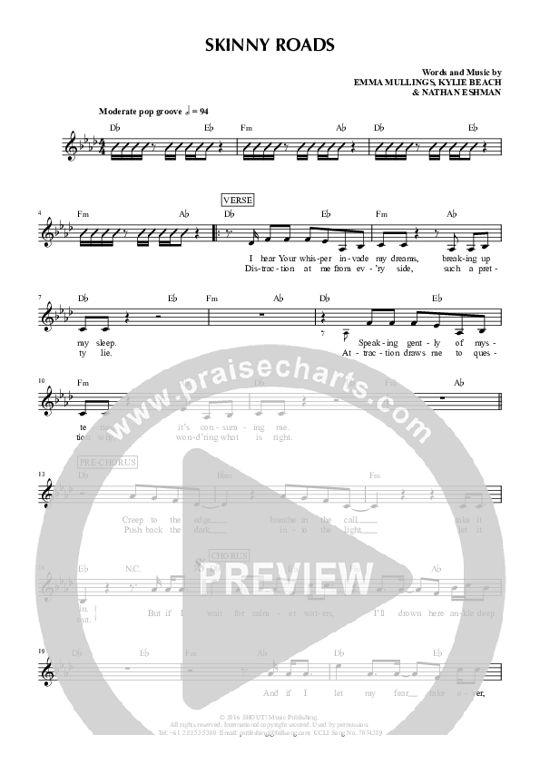 Skinny Roads Lead Sheet (Emma Mullings)