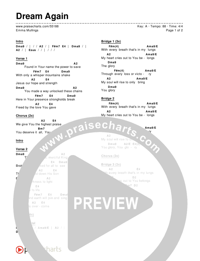 Dream Again Chords & Lyrics (Emma Mullings)