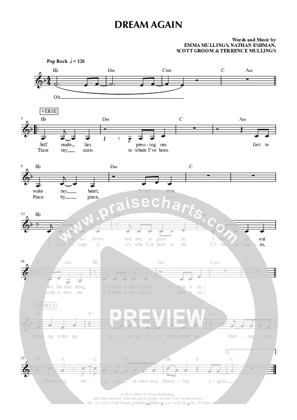 Dream Again Lead Sheet (Emma Mullings)