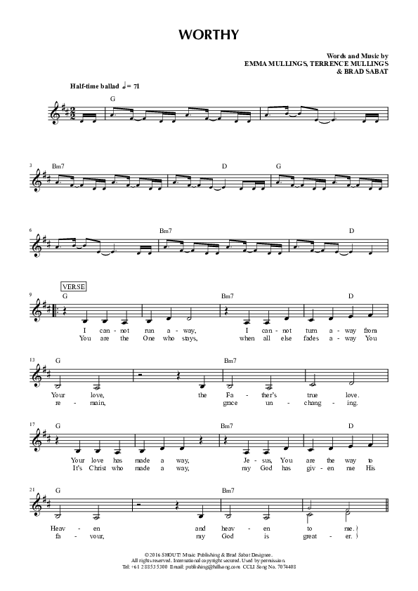 Worthy Lead Sheet (Emma Mullings / Brad Sabat)