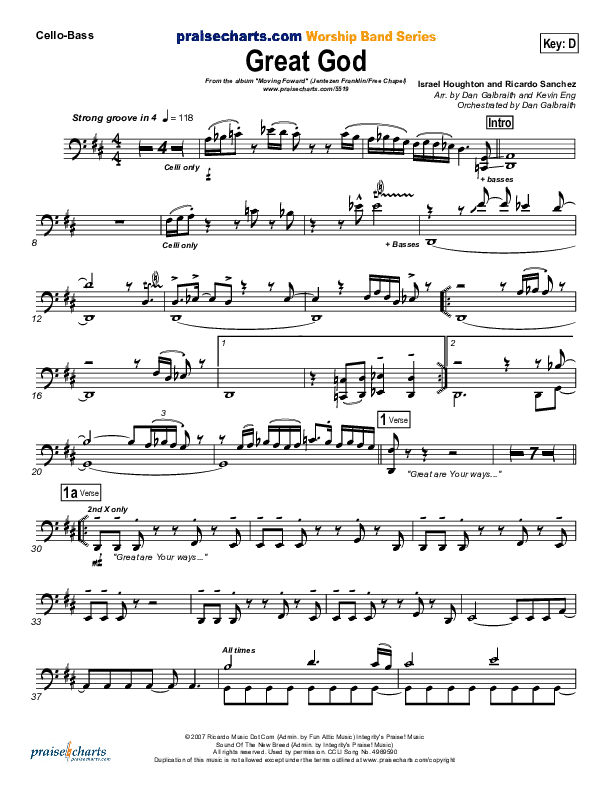 Great God Cello/Bass (Jentezen Franklin / Free Chapel)