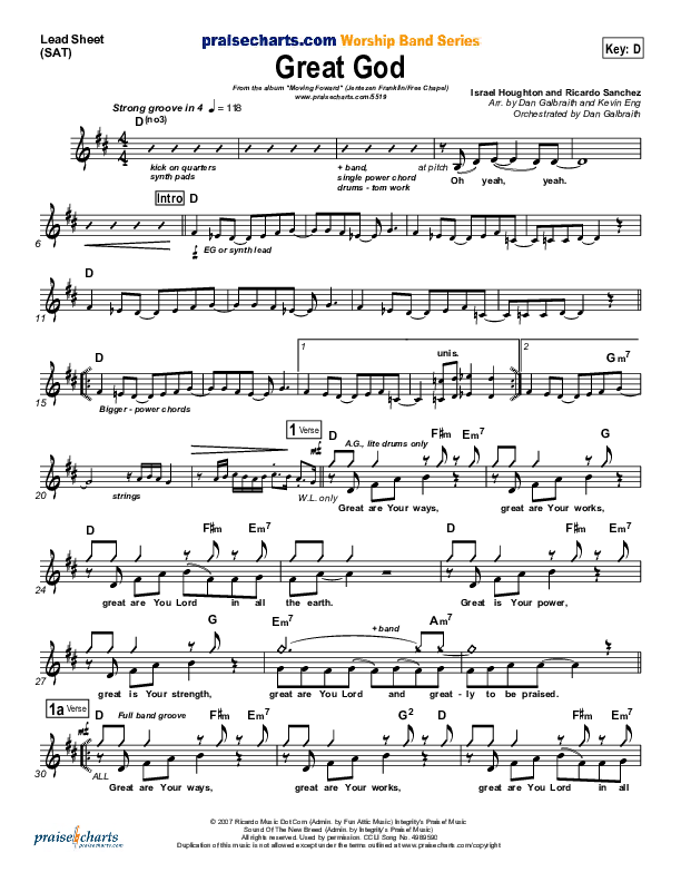Great God Lead Sheet (Jentezen Franklin / Free Chapel)