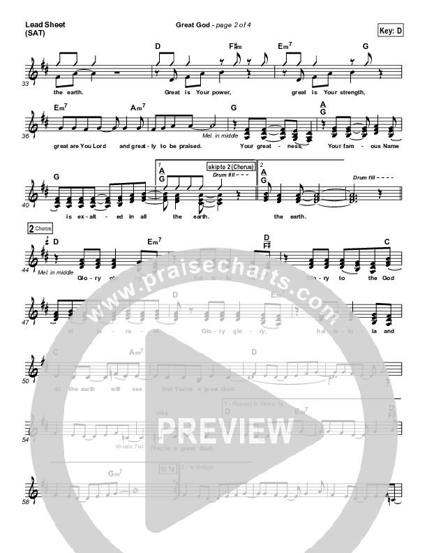 Great God Lead Sheet (Jentezen Franklin / Free Chapel)