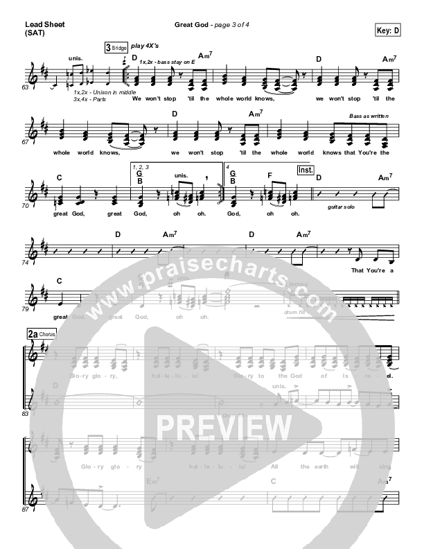 Great God Lead Sheet (Jentezen Franklin / Free Chapel)